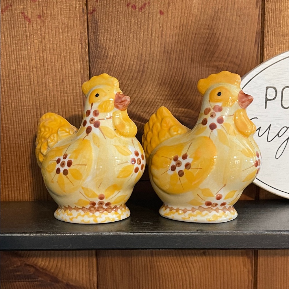 Sugar Yellow and Cream Floral Hen Salt & Pepper Shakers